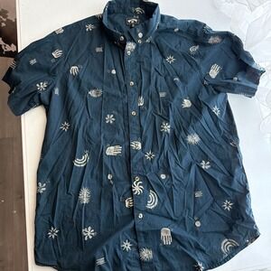 Billabong Mens XL Tailored Fit Stretch Navy Ocean Button Up Shirt Geometric
